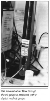 The amount of air flow through the air gauge is measured with a digital readout gauge.